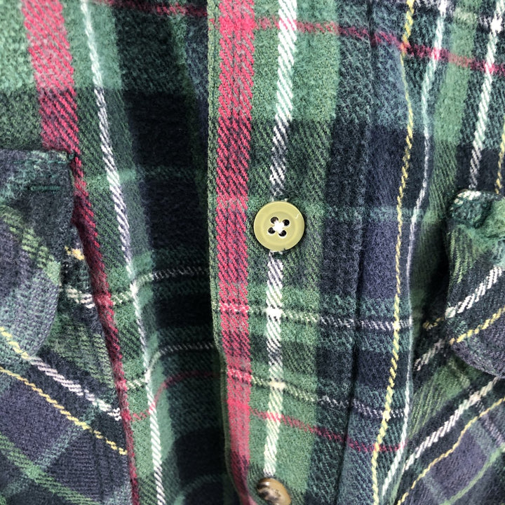 Five Brother Long Sleeve Heavy Flannel Check Shirt, Men's Size L cotton green type Vintage Second Hand