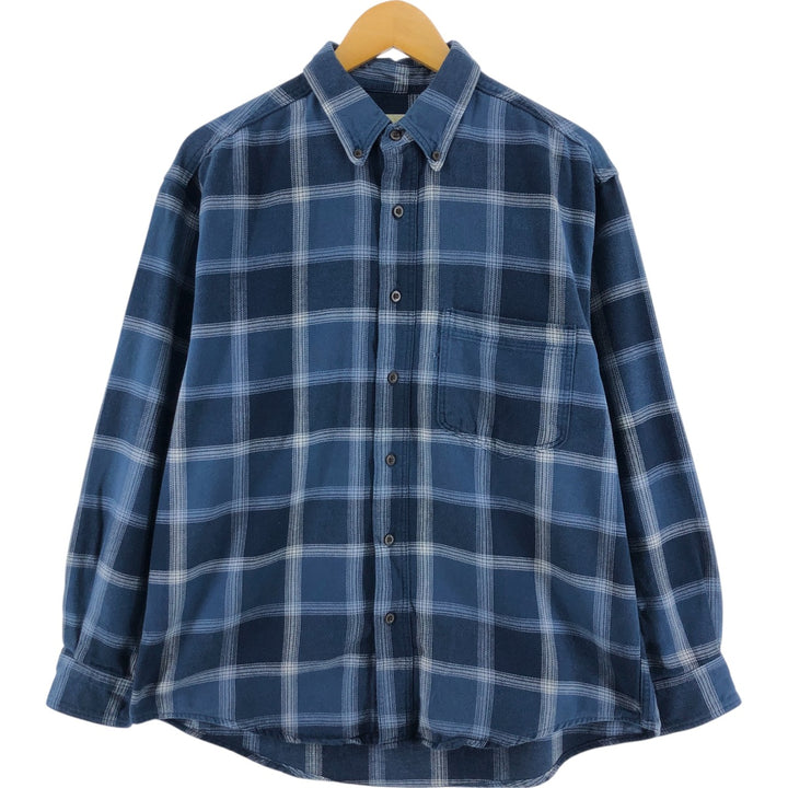 2000'S Eddie Bauer long-sleeved button-down light flannel check shirt, men's size M cotton blue type Vintage Second Hand