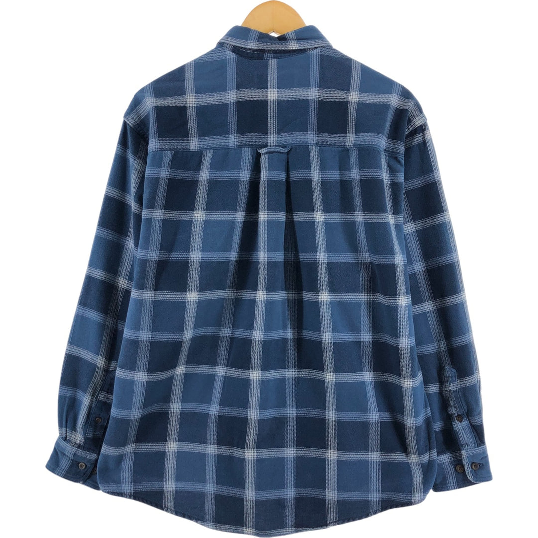 2000'S Eddie Bauer long-sleeved button-down light flannel check shirt, men's size M cotton blue type Vintage Second Hand