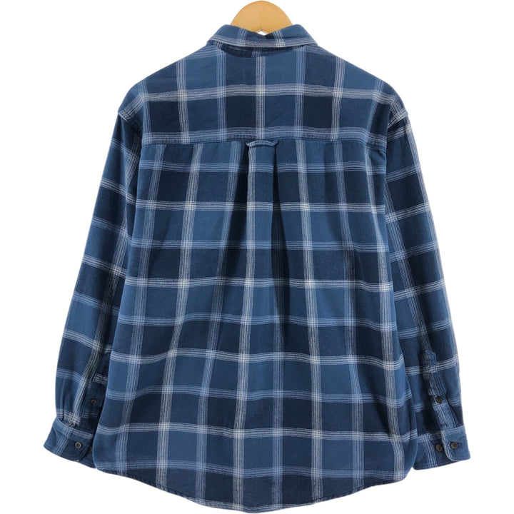 2000'S Eddie Bauer long-sleeved button-down light flannel check shirt, men's size M cotton blue type Vintage Second Hand