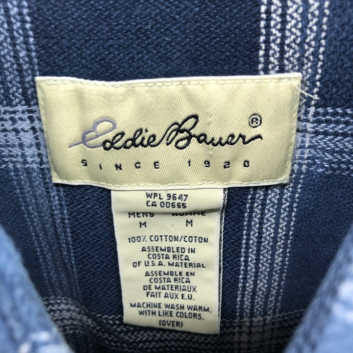 2000'S Eddie Bauer long-sleeved button-down light flannel check shirt, men's size M cotton blue type Vintage Second Hand