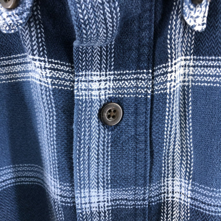 2000'S Eddie Bauer long-sleeved button-down light flannel check shirt, men's size M cotton blue type Vintage Second Hand