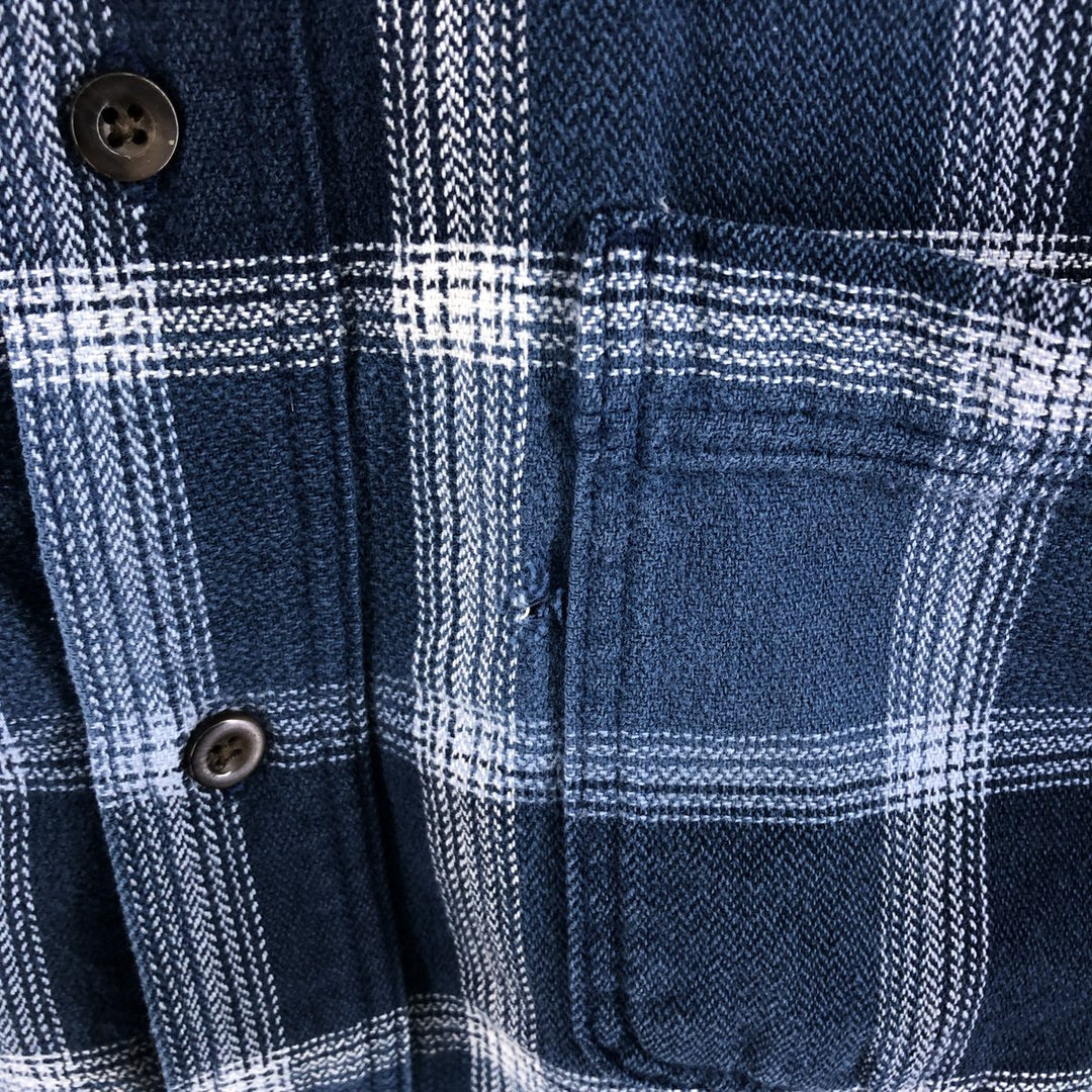 2000'S Eddie Bauer long-sleeved button-down light flannel check shirt, men's size M cotton blue type Vintage Second Hand