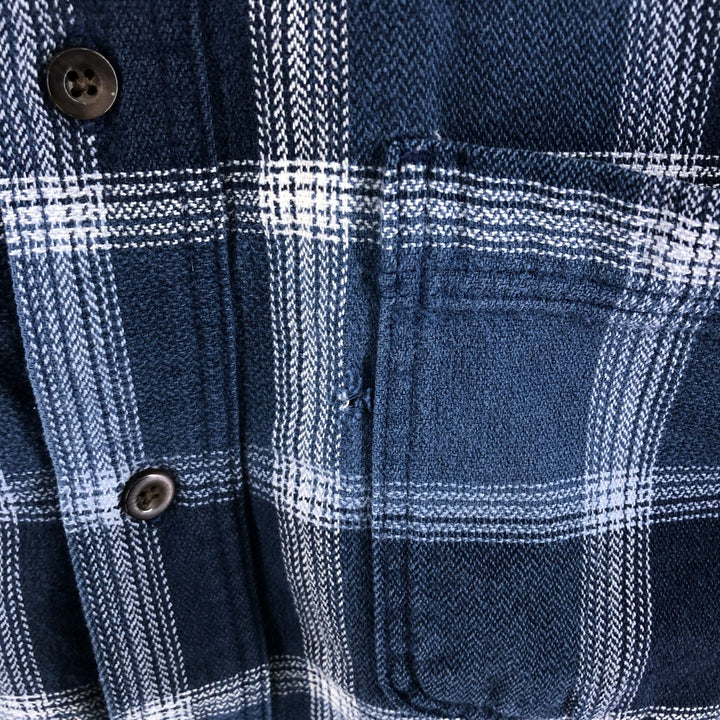 2000'S Eddie Bauer long-sleeved button-down light flannel check shirt, men's size M cotton blue type Vintage Second Hand