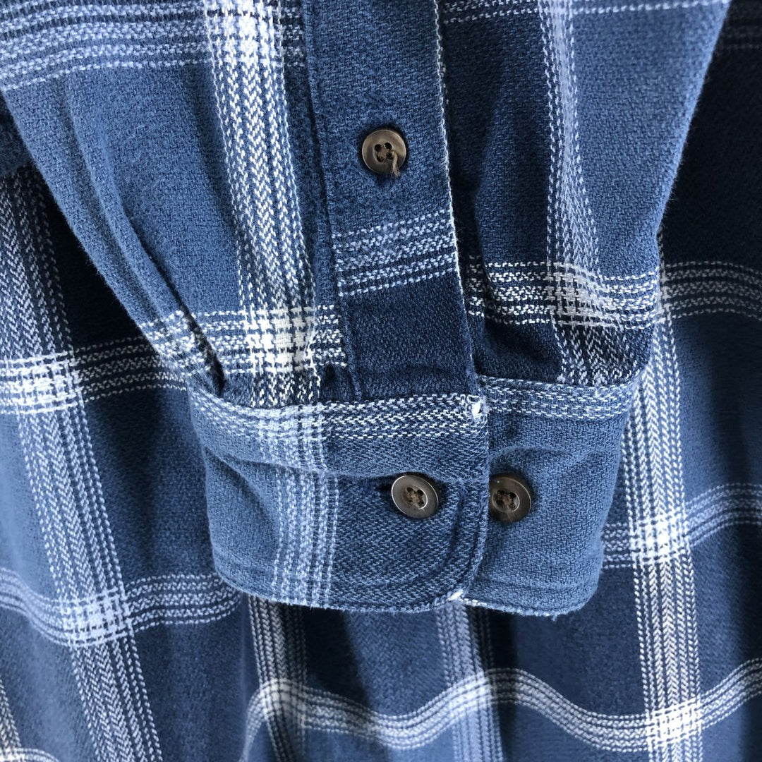 2000'S Eddie Bauer long-sleeved button-down light flannel check shirt, men's size M cotton blue type Vintage Second Hand