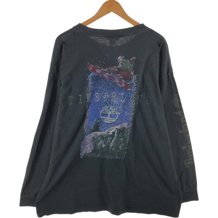 90'S Timberland WEATHERGEAR Back Print Long Sleeve T-Shirt Made in USA Men's XL Vintage cotton black type Vintage Second Hand