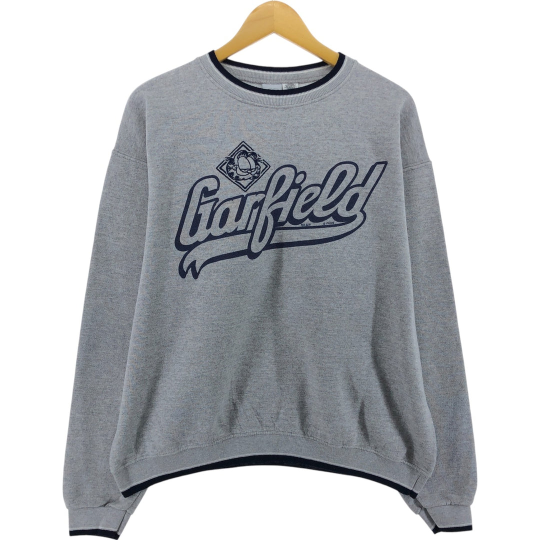 COTTON DELUXE CASUALS GARFIELD Garfield character sweatshirt, sweatshirt, men's size L cotton gray type Vintage Second Hand