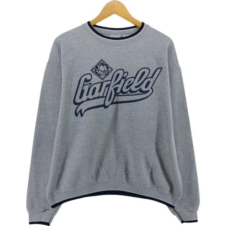 COTTON DELUXE CASUALS GARFIELD Garfield character sweatshirt, sweatshirt, men's size L cotton gray type Vintage Second Hand