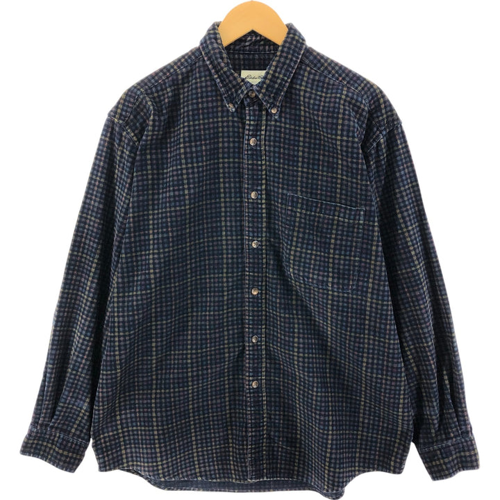 00'S Eddie Bauer long sleeve button down corduroy shirt, men's size L cotton navy blue type Vintage Second Hand