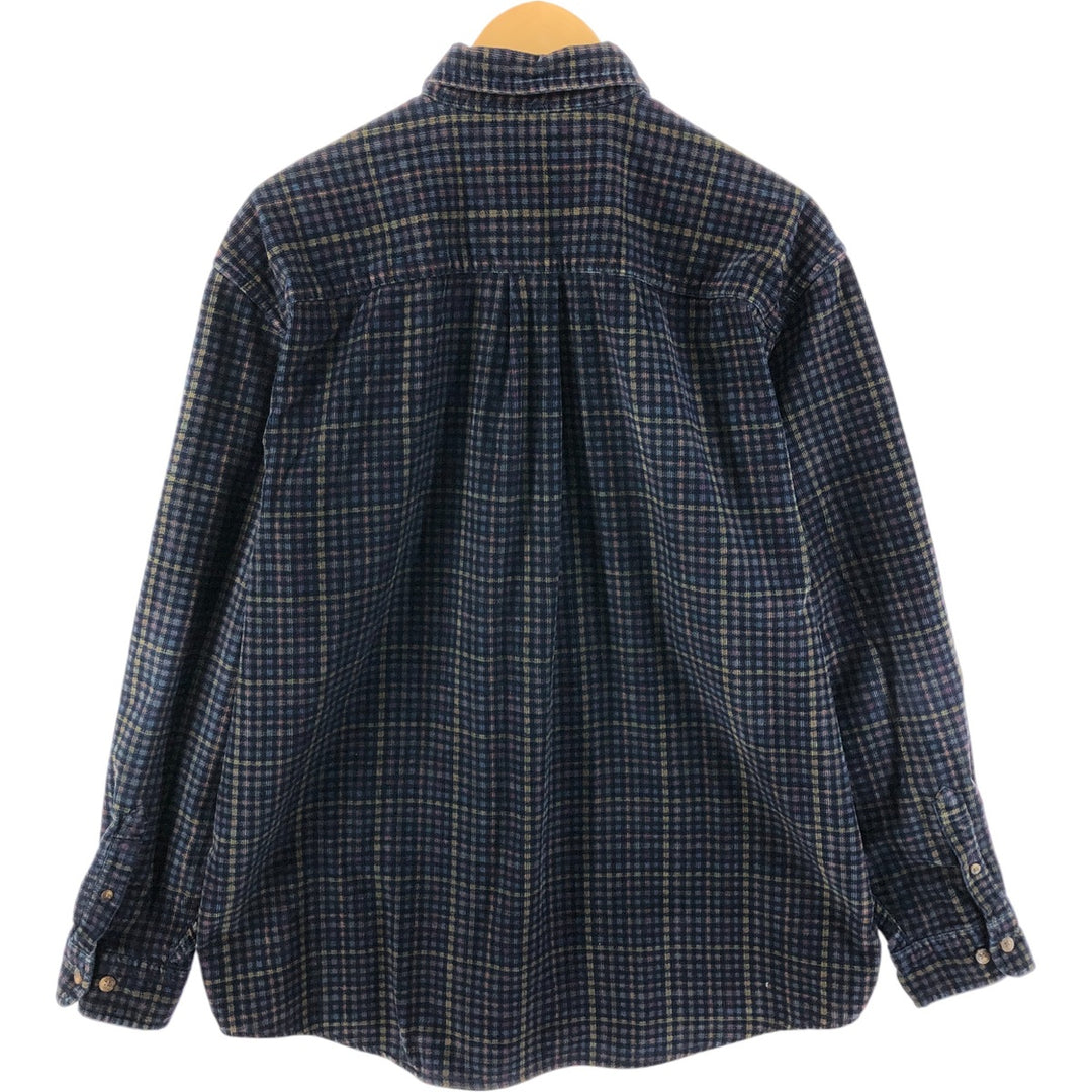 00'S Eddie Bauer long sleeve button down corduroy shirt, men's size L cotton navy blue type Vintage Second Hand