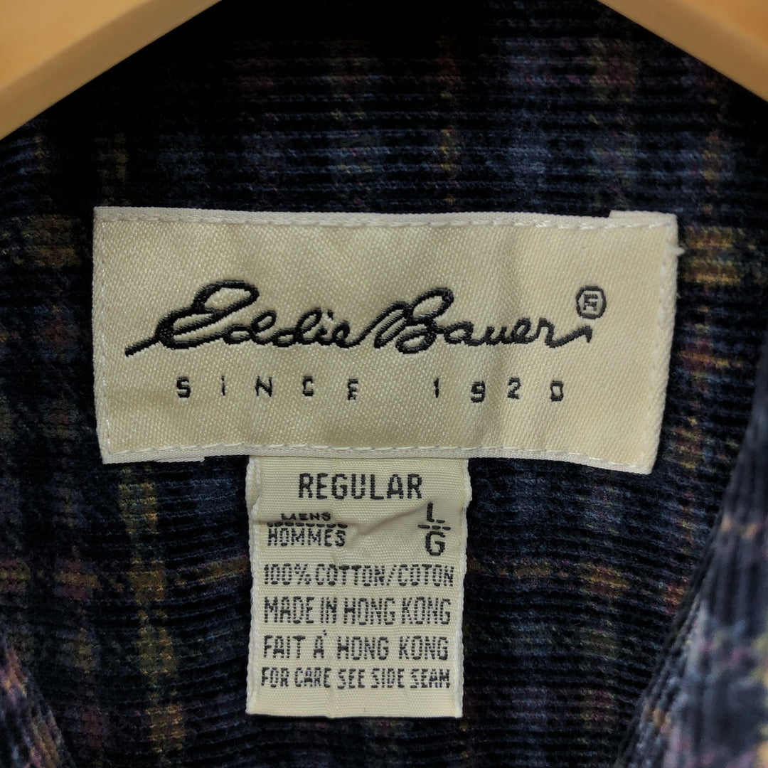 00'S Eddie Bauer long sleeve button down corduroy shirt, men's size L cotton navy blue type Vintage Second Hand