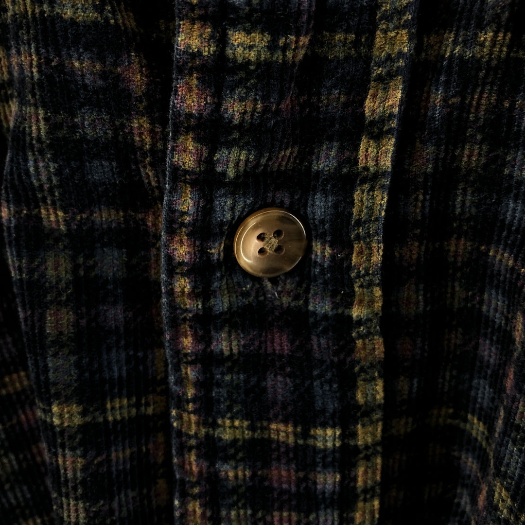 00'S Eddie Bauer long sleeve button down corduroy shirt, men's size L cotton navy blue type Vintage Second Hand