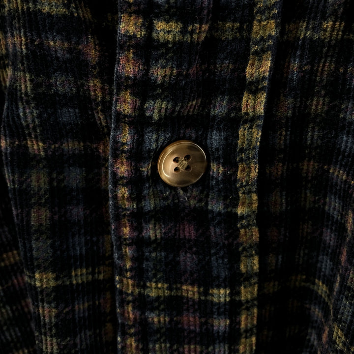 00'S Eddie Bauer long sleeve button down corduroy shirt, men's size L cotton navy blue type Vintage Second Hand