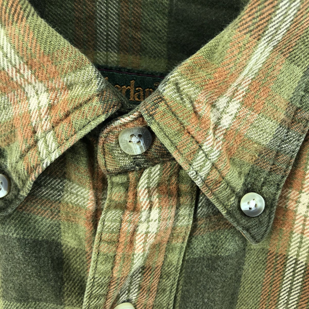 Timberland Ombre Check Long Sleeve Button-Down Light Flannel Check Shirt, Men's Size Medium cotton orange type Vintage Second Hand