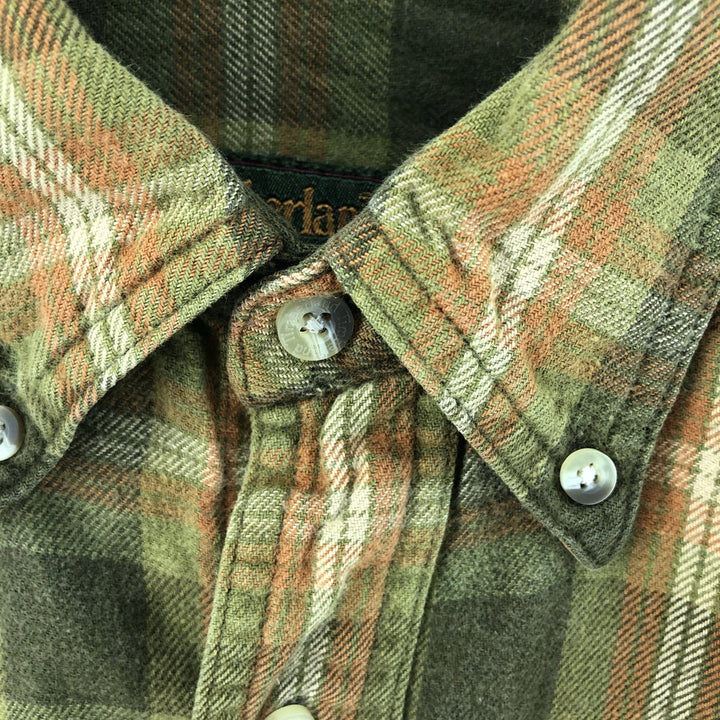 Timberland Ombre Check Long Sleeve Button-Down Light Flannel Check Shirt, Men's Size Medium cotton orange type Vintage Second Hand