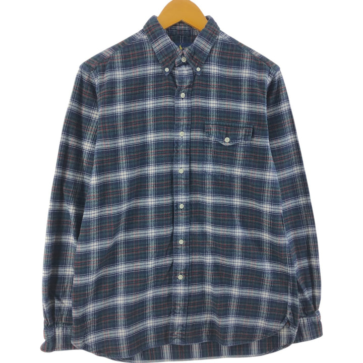 Ralph Lauren long-sleeved button-down light flannel check shirt, men's size M cotton navy blue type Vintage Second Hand