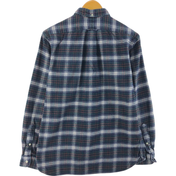 Ralph Lauren long-sleeved button-down light flannel check shirt, men's size M cotton navy blue type Vintage Second Hand