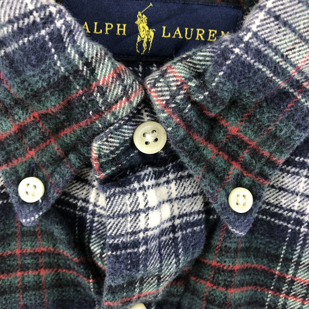 Ralph Lauren long-sleeved button-down light flannel check shirt, men's size M cotton navy blue type Vintage Second Hand