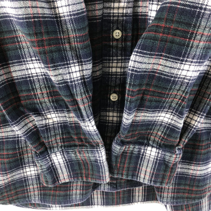 Ralph Lauren long-sleeved button-down light flannel check shirt, men's size M cotton navy blue type Vintage Second Hand