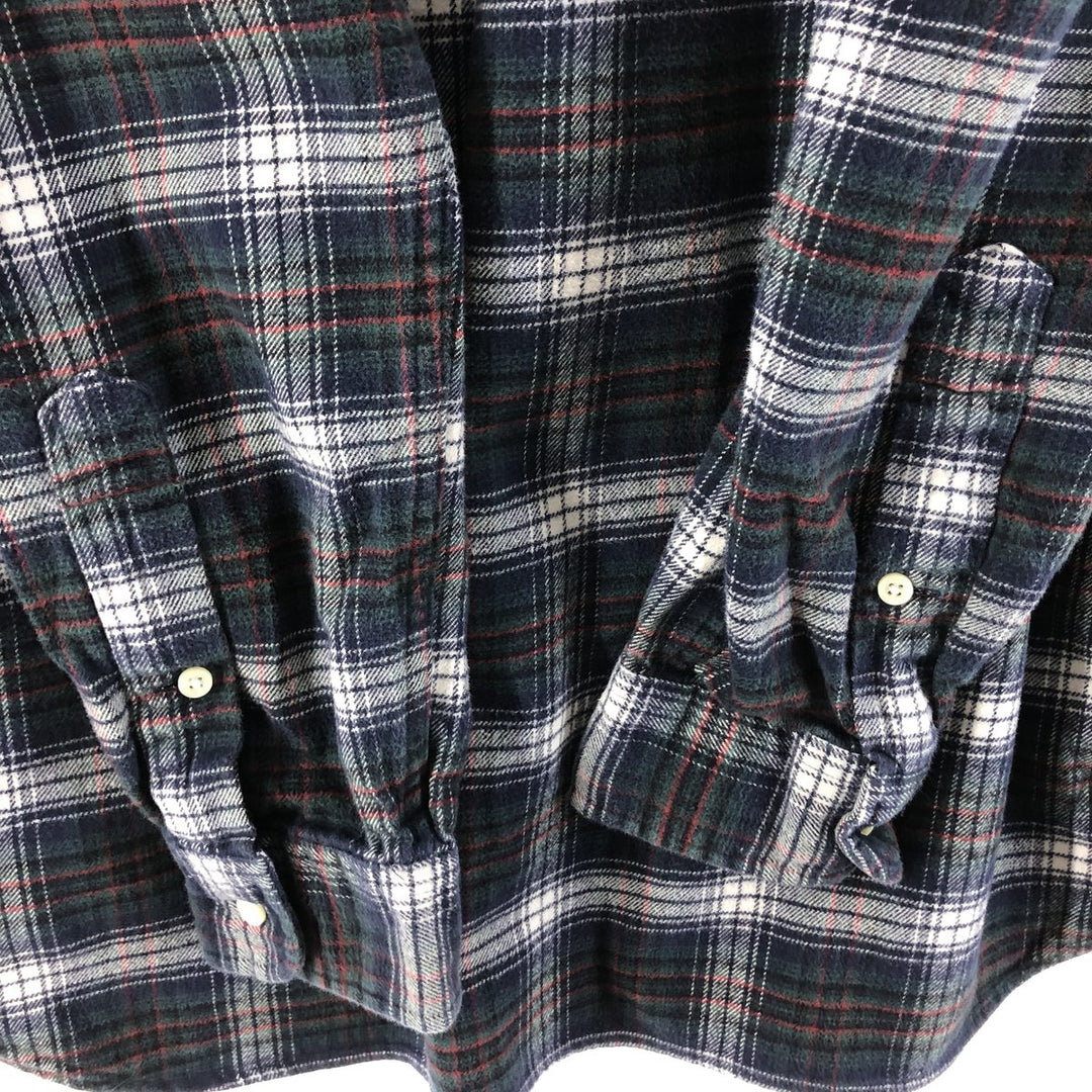Ralph Lauren long-sleeved button-down light flannel check shirt, men's size M cotton navy blue type Vintage Second Hand