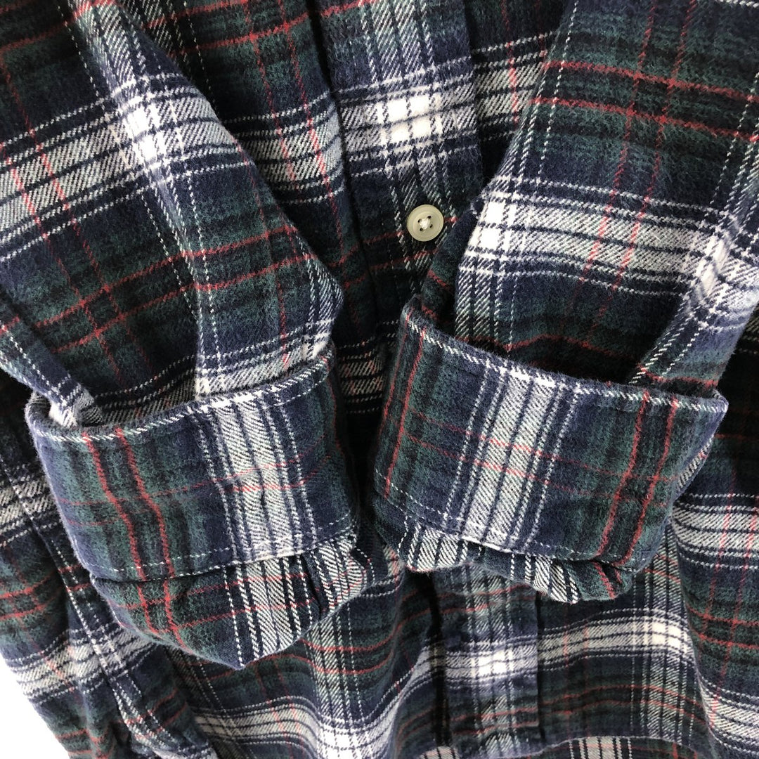 Ralph Lauren long-sleeved button-down light flannel check shirt, men's size M cotton navy blue type Vintage Second Hand