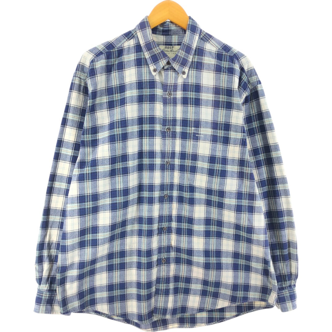 Eddie Bauer Long Sleeve Button Down Light Flannel Check Shirt, Men's Size L cotton blue type Vintage Second Hand