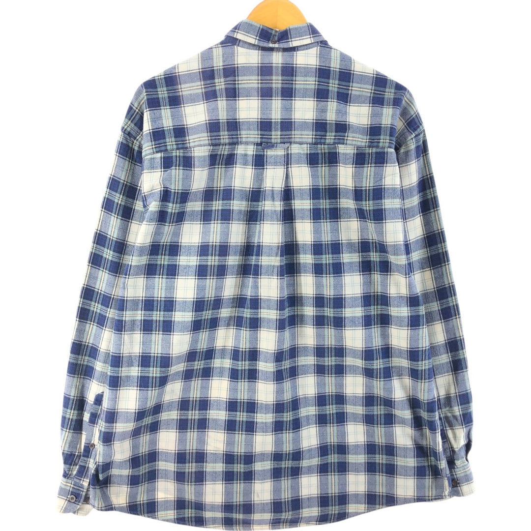 Eddie Bauer Long Sleeve Button Down Light Flannel Check Shirt, Men's Size L cotton blue type Vintage Second Hand