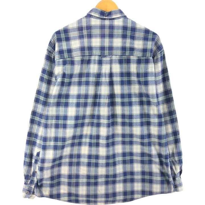 Eddie Bauer Long Sleeve Button Down Light Flannel Check Shirt, Men's Size L cotton blue type Vintage Second Hand