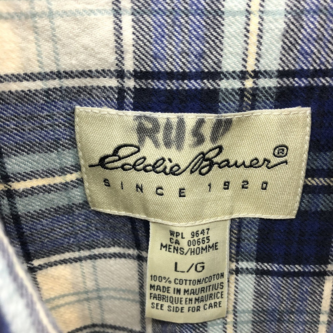 Eddie Bauer Long Sleeve Button Down Light Flannel Check Shirt, Men's Size L cotton blue type Vintage Second Hand