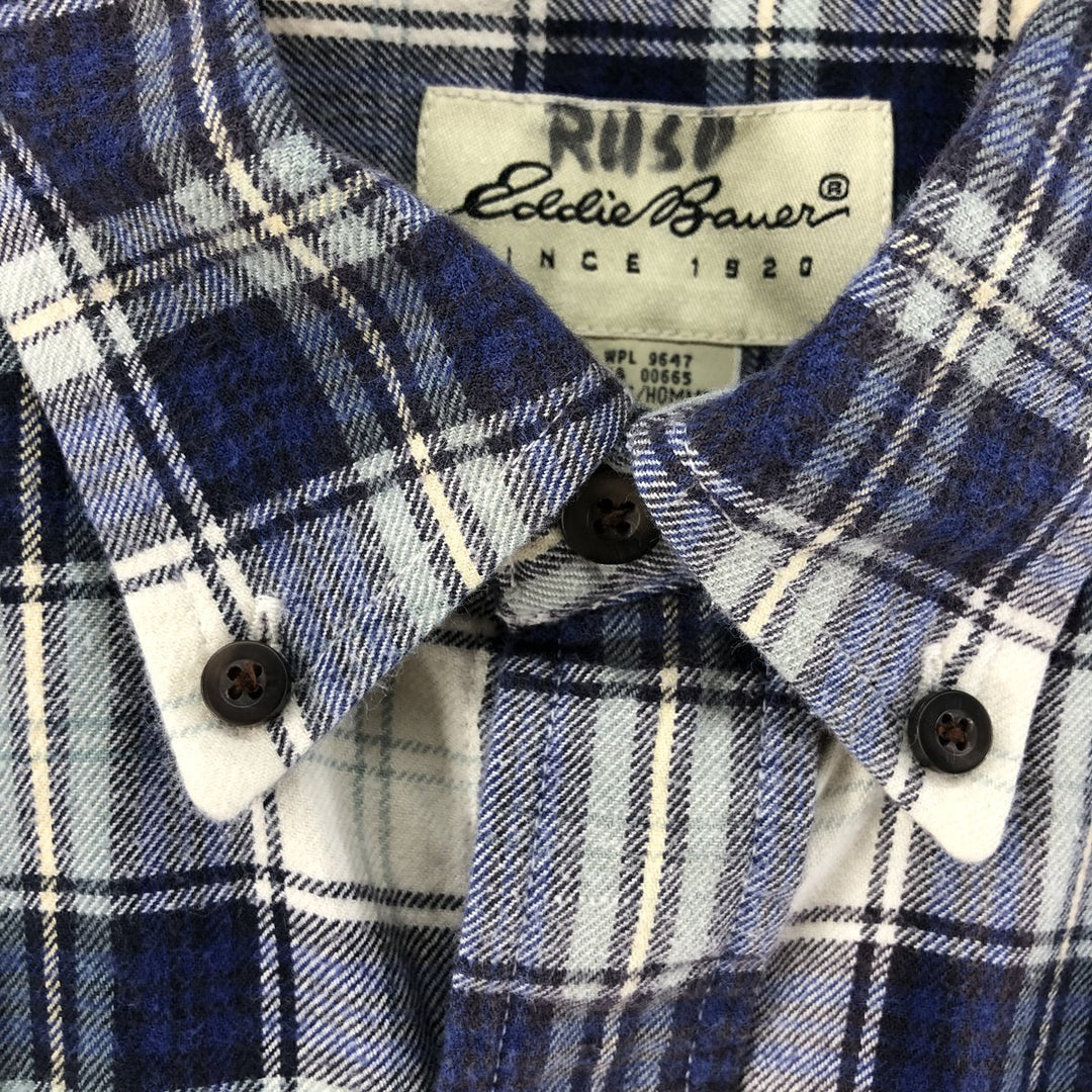 Eddie Bauer Long Sleeve Button Down Light Flannel Check Shirt, Men's Size L cotton blue type Vintage Second Hand