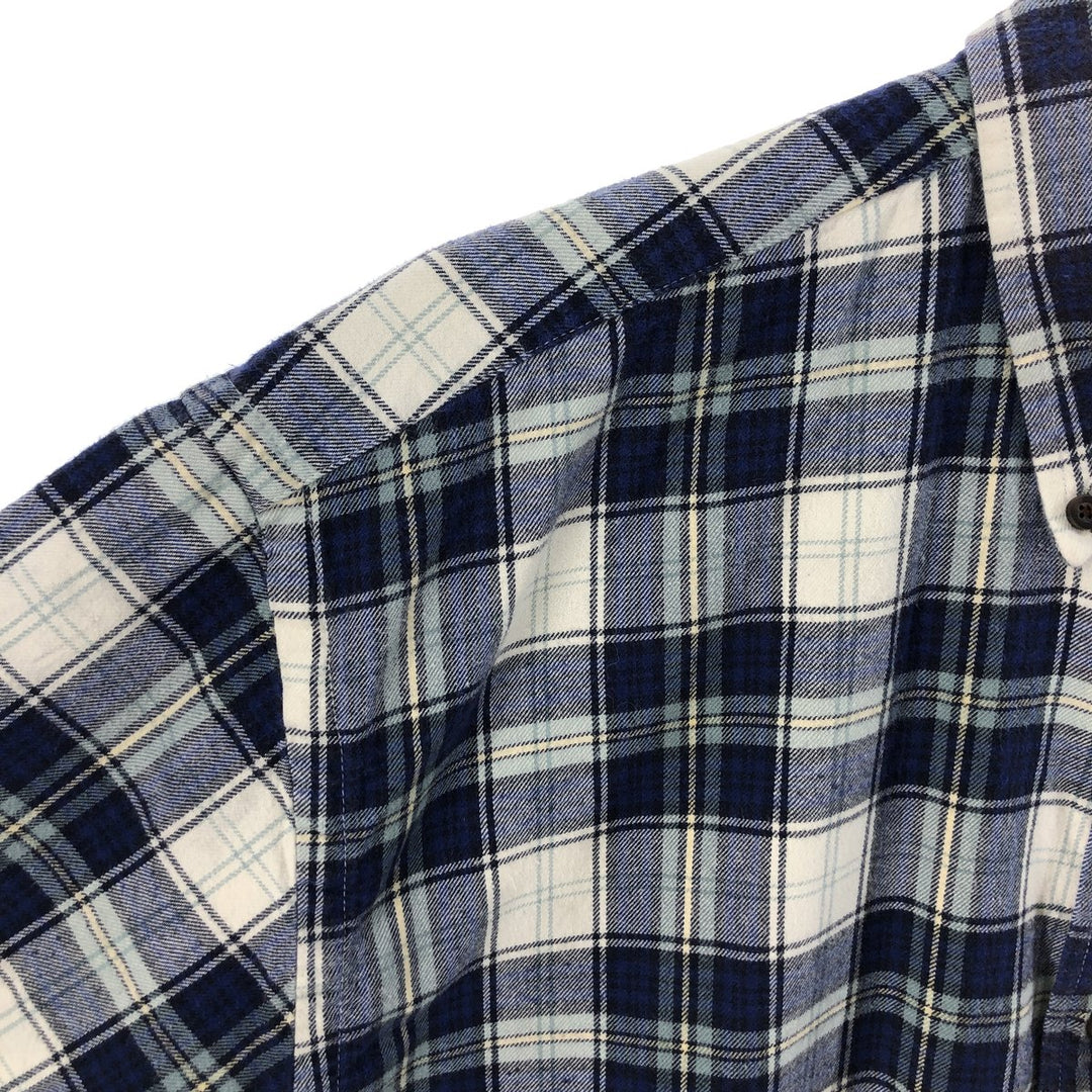 Eddie Bauer Long Sleeve Button Down Light Flannel Check Shirt, Men's Size L cotton blue type Vintage Second Hand