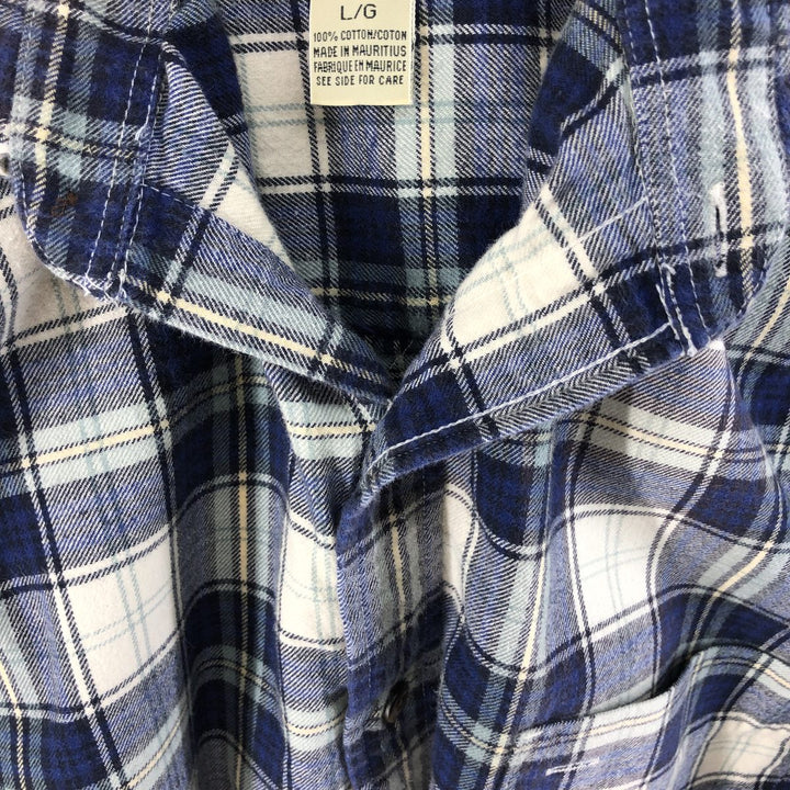 Eddie Bauer Long Sleeve Button Down Light Flannel Check Shirt, Men's Size L cotton blue type Vintage Second Hand