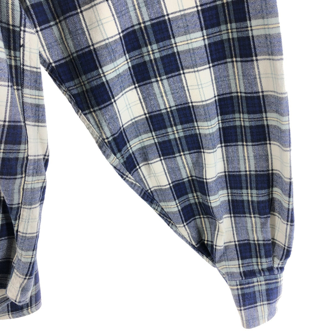 Eddie Bauer Long Sleeve Button Down Light Flannel Check Shirt, Men's Size L cotton blue type Vintage Second Hand