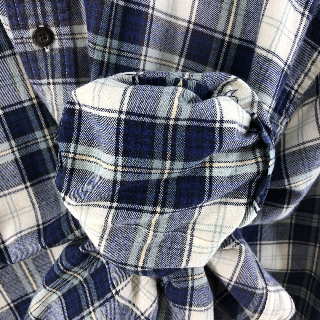 Eddie Bauer Long Sleeve Button Down Light Flannel Check Shirt, Men's Size L cotton blue type Vintage Second Hand