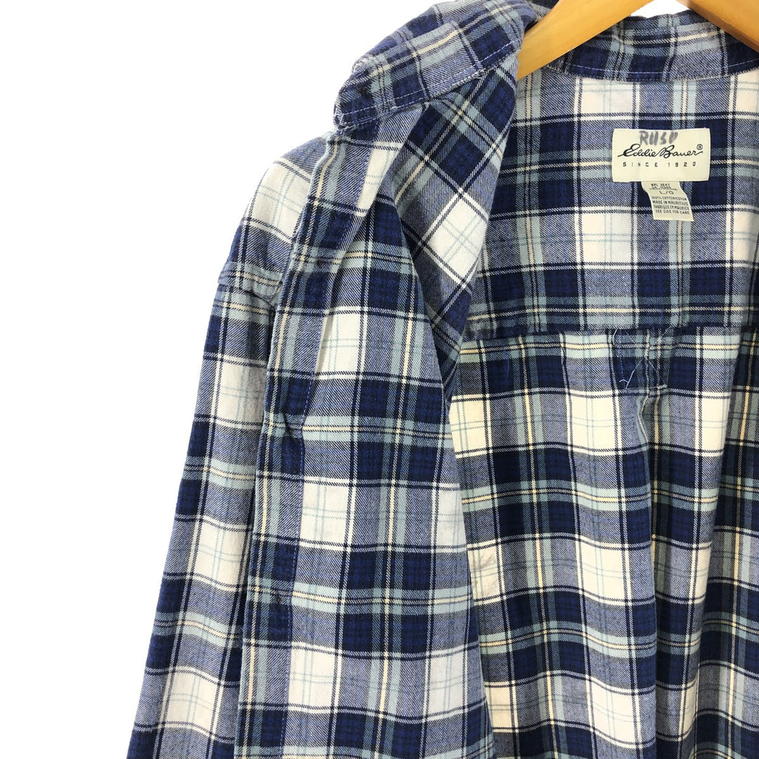 Eddie Bauer Long Sleeve Button Down Light Flannel Check Shirt, Men's Size L cotton blue type Vintage Second Hand