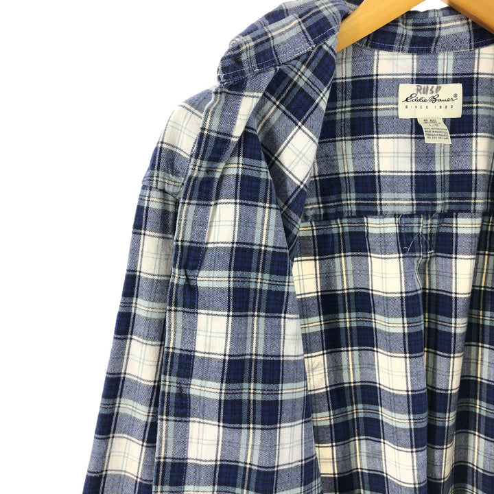 Eddie Bauer Long Sleeve Button Down Light Flannel Check Shirt, Men's Size L cotton blue type Vintage Second Hand