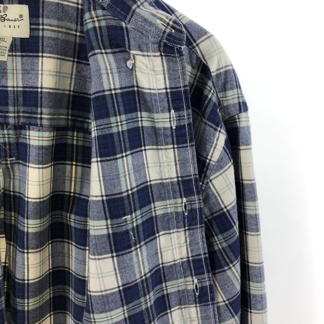 Eddie Bauer Long Sleeve Button Down Light Flannel Check Shirt, Men's Size L cotton blue type Vintage Second Hand