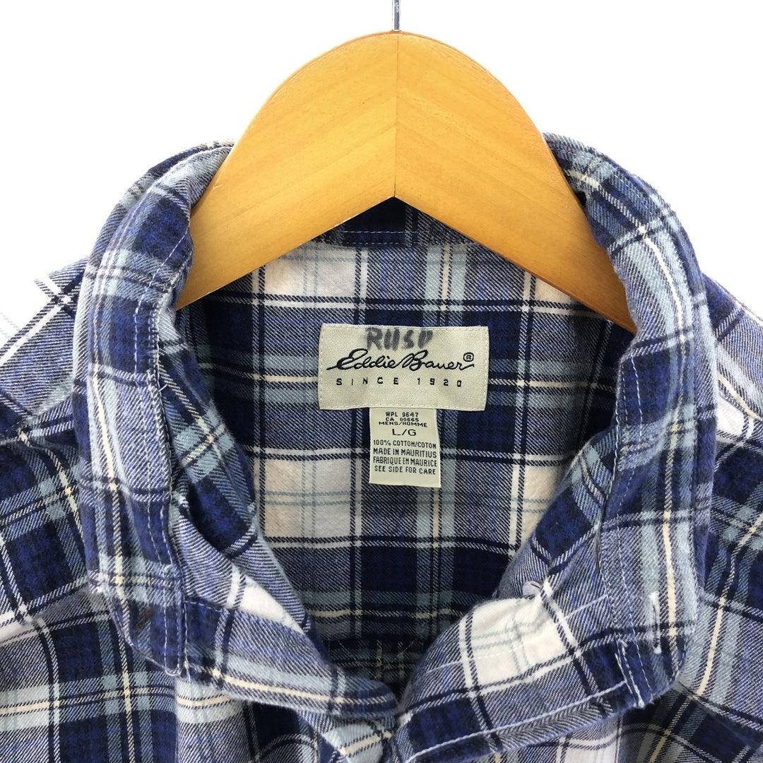 Eddie Bauer Long Sleeve Button Down Light Flannel Check Shirt, Men's Size L cotton blue type Vintage Second Hand