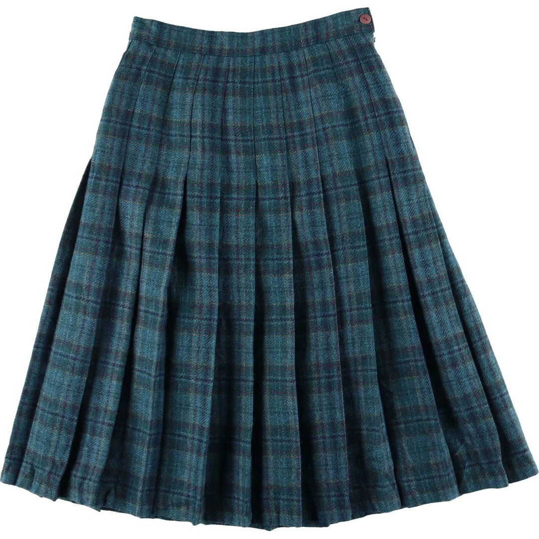 Dunedin Tartan Check Wool Long Pleated Skirt Made in Scotland Women's L size /eaa524945