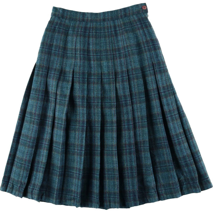Dunedin Tartan Check Wool Long Pleated Skirt Made in Scotland Women's L size /eaa524945