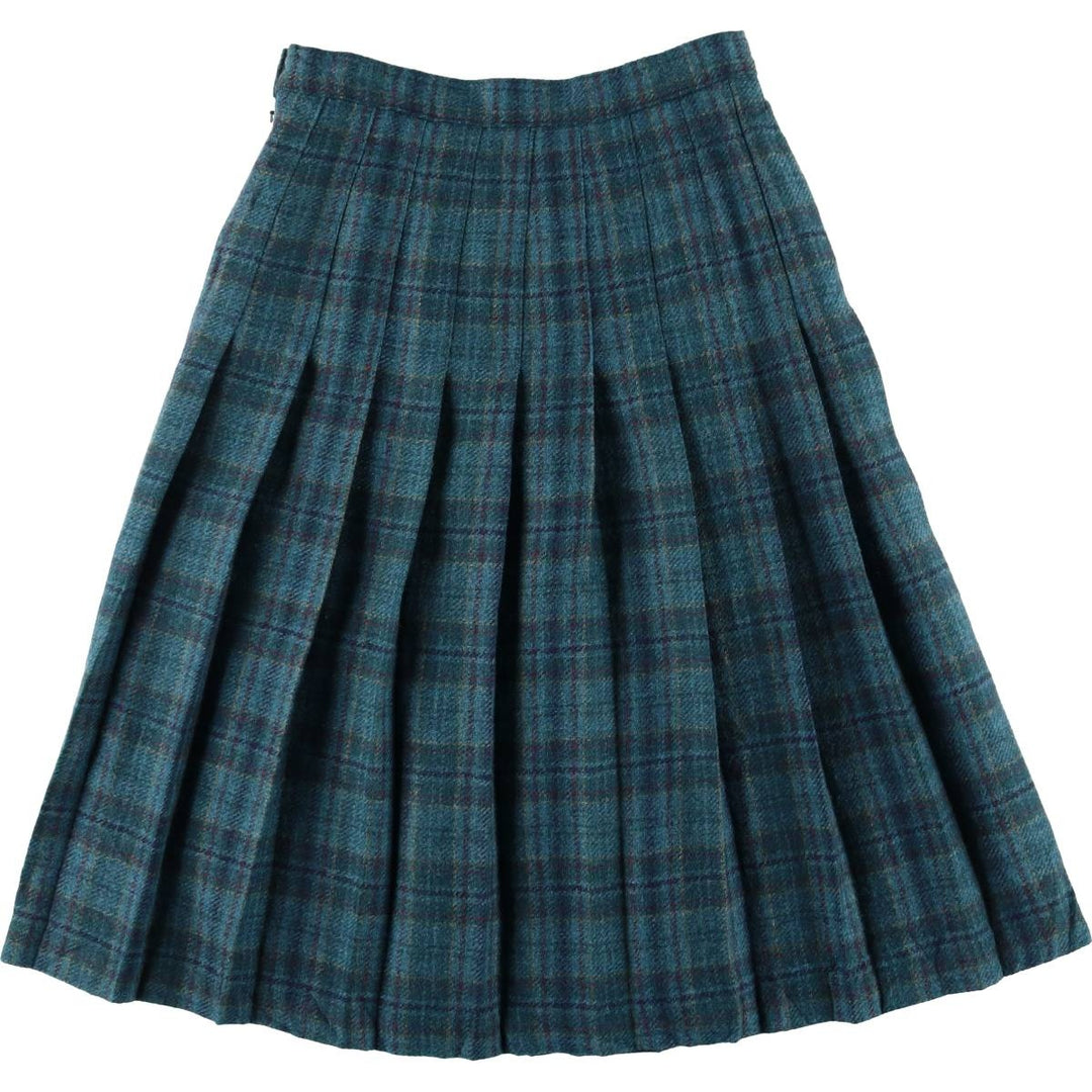 Dunedin Tartan Check Wool Long Pleated Skirt Made in Scotland Women's L size /eaa524945