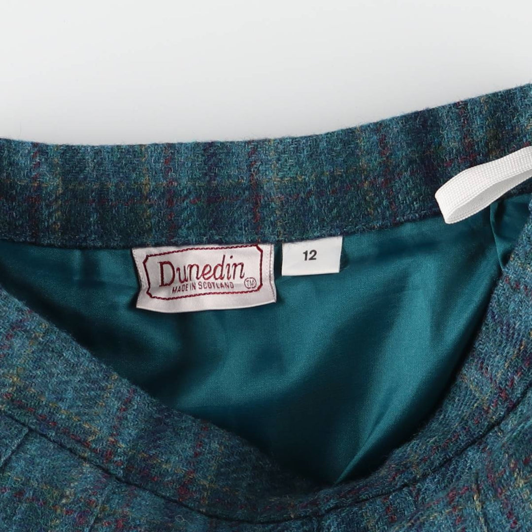 Dunedin Tartan Check Wool Long Pleated Skirt Made in Scotland Women's L size /eaa524945