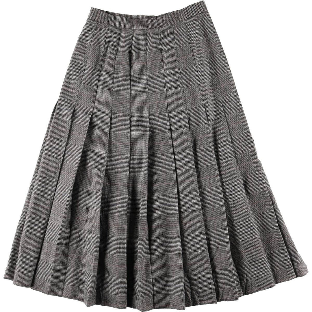80s-90'S KENNETH GORDON Glen Check Wool Long Pleated Skirt Women's M Size Vintage /eaa524946