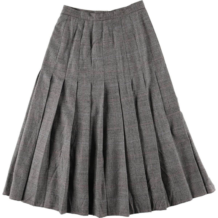 80s-90'S KENNETH GORDON Glen Check Wool Long Pleated Skirt Women's M Size Vintage /eaa524946
