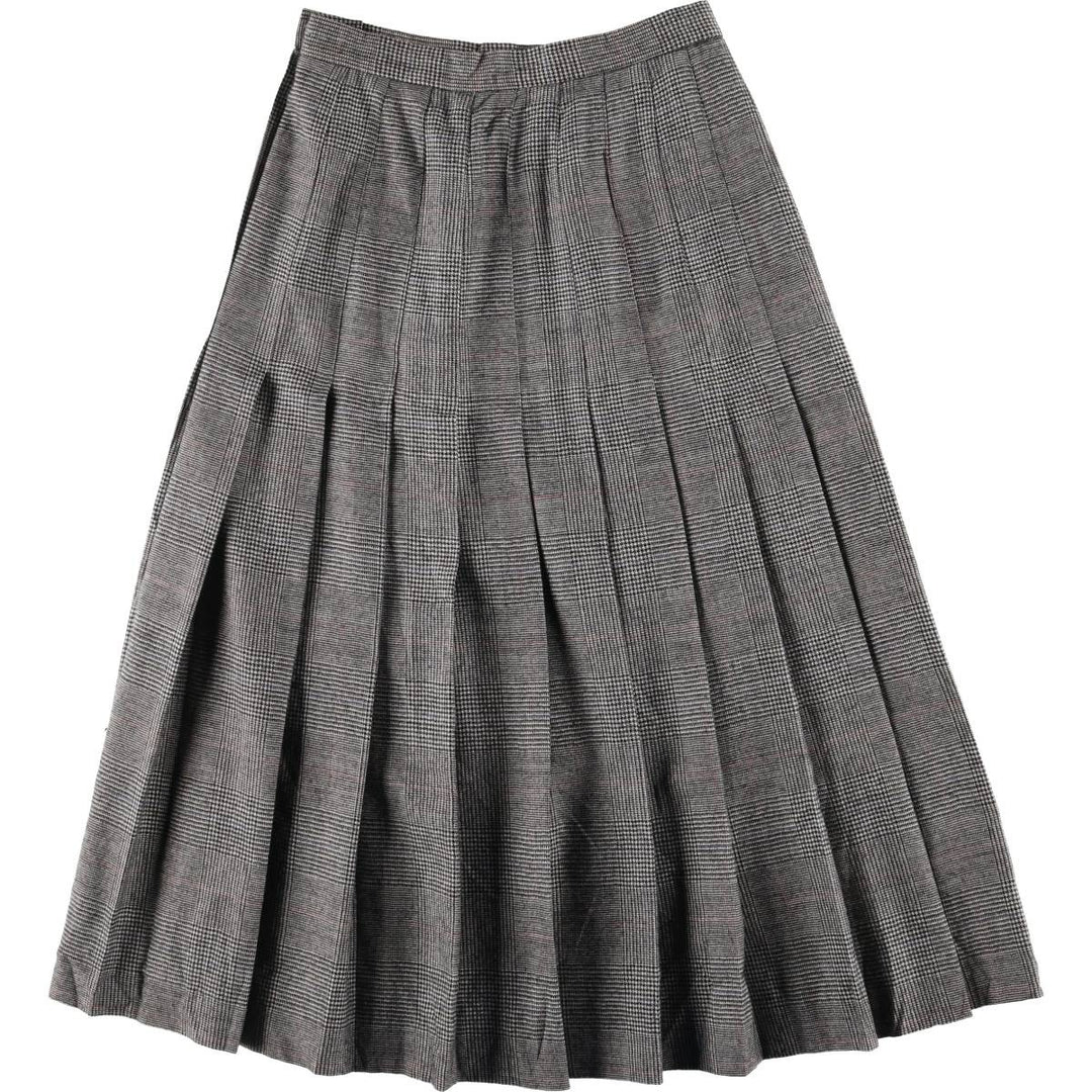 80s-90'S KENNETH GORDON Glen Check Wool Long Pleated Skirt Women's M Size Vintage /eaa524946