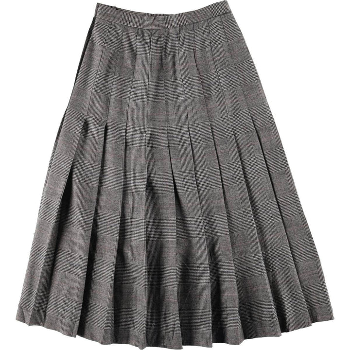 80s-90'S KENNETH GORDON Glen Check Wool Long Pleated Skirt Women's M Size Vintage /eaa524946