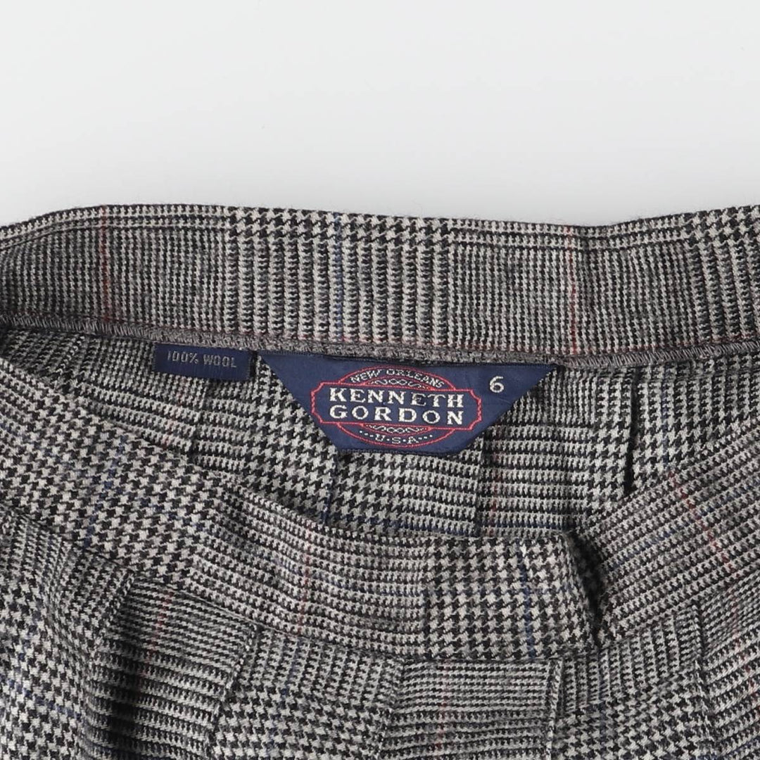 80s-90'S KENNETH GORDON Glen Check Wool Long Pleated Skirt Women's M Size Vintage /eaa524946