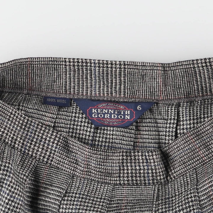 80s-90'S KENNETH GORDON Glen Check Wool Long Pleated Skirt Women's M Size Vintage /eaa524946