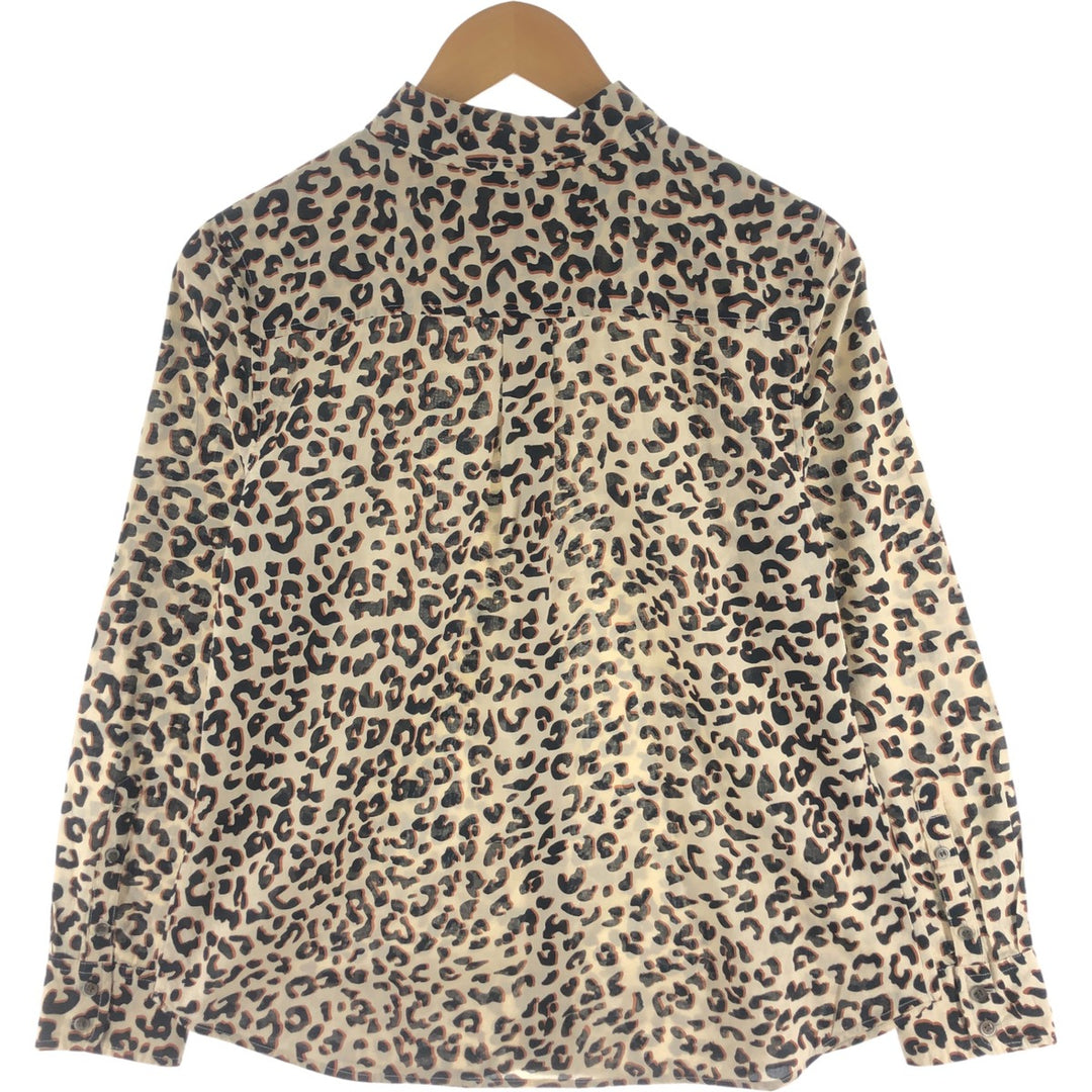 1901 Leopard Pattern Long Sleeve Cotton Shirt, Women's Size Medium cotton Beige type Vintage Second Hand