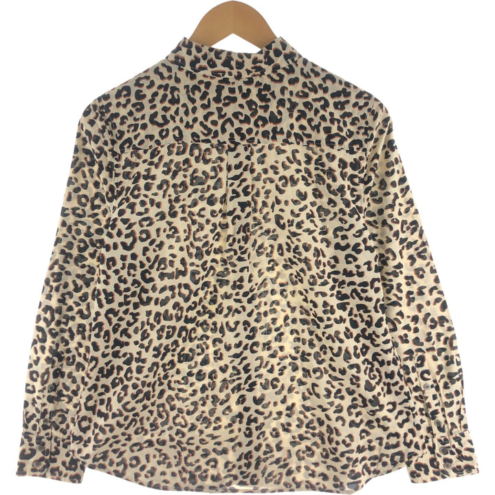 1901 Leopard Pattern Long Sleeve Cotton Shirt, Women's Size Medium cotton Beige type Vintage Second Hand